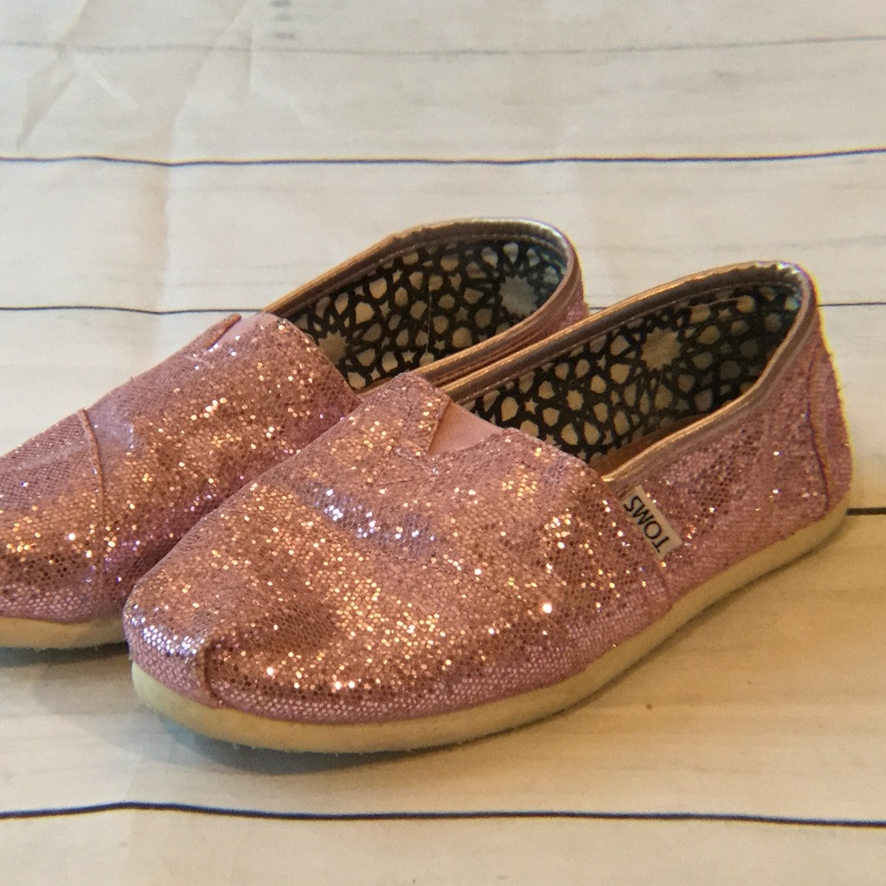 Toms Pink Glitter slip ons 7.5